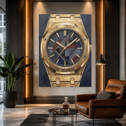 Luxury Watch Wall Art | Gold Timepiece Canvas | Modern Masculine Decor — Framed Print wall art