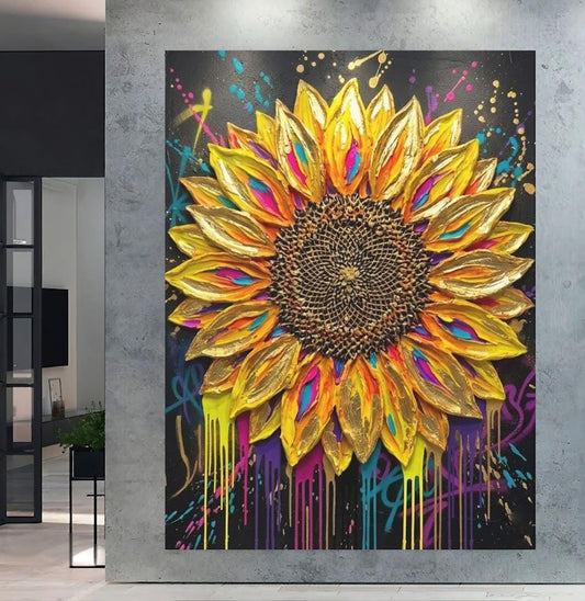 Sunflower Wall Art | Graffiti Floral Canvas | Colorful Statement Decor — Poster wall art