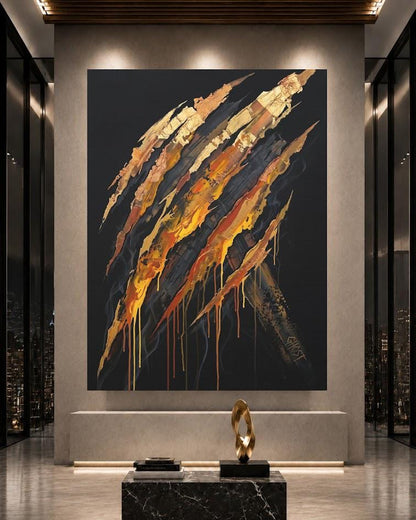 Abstract Claw Mark Wall Art | Black Gold Canvas | Bold Statement Decor — Framed Print wall art