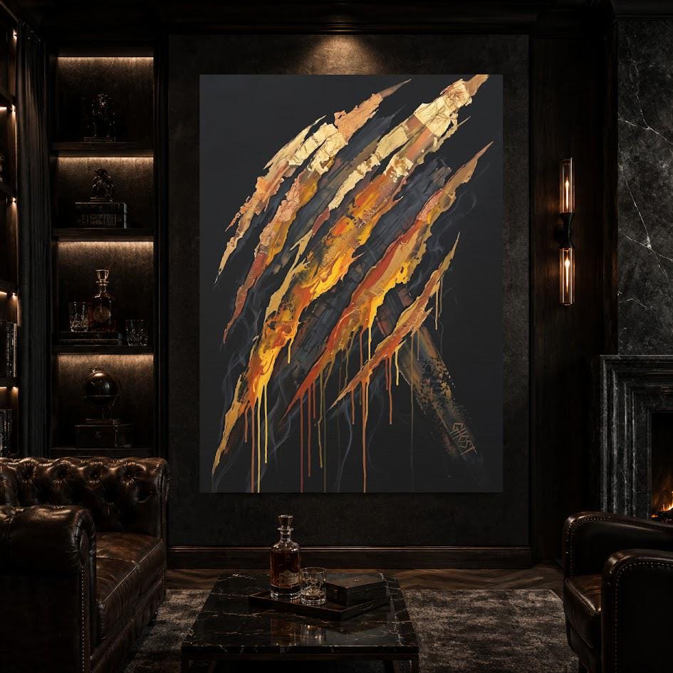 Abstract Claw Mark Wall Art | Black Gold Canvas | Bold Statement Decor — Framed Print wall art