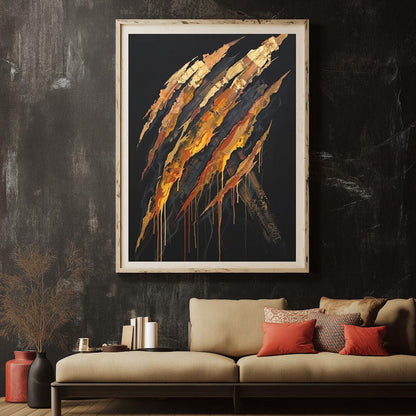 Abstract Claw Mark Wall Art | Black Gold Canvas | Bold Statement Decor — Framed Print wall art