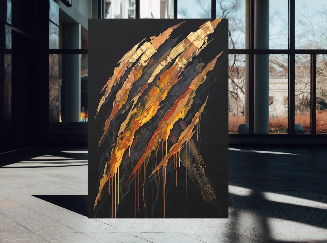 Abstract Claw Mark Wall Art | Black Gold Canvas | Bold Statement Decor — Poster wall art