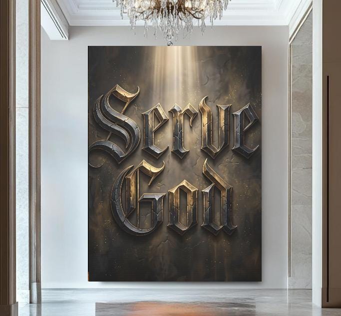 Serve God Wall Art | Modern Christian Canvas | Masculine Office Decor — Poster wall art