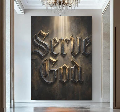 Serve God Wall Art | Modern Christian Canvas | Masculine Office Decor — Poster wall art