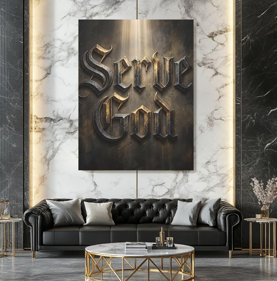 Serve God Wall Art | Modern Christian Canvas | Masculine Office Decor — Framed Print wall art
