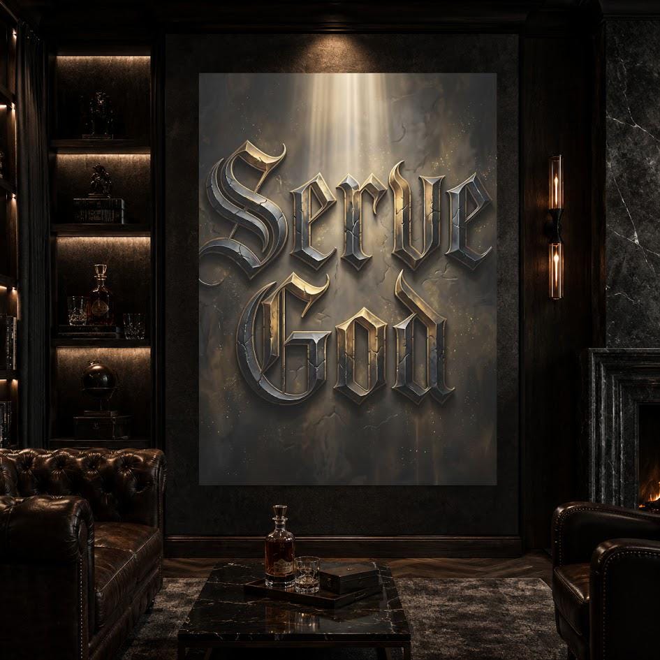 Serve God Wall Art | Modern Christian Canvas | Masculine Office Decor — Framed Print wall art