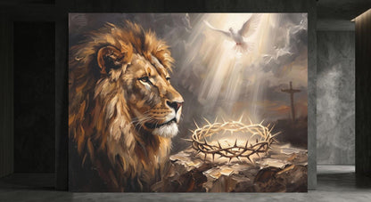 Lion of Judah Wall Art | Crown of Thorns Canvas | Christian Home Decor — Poster wall art