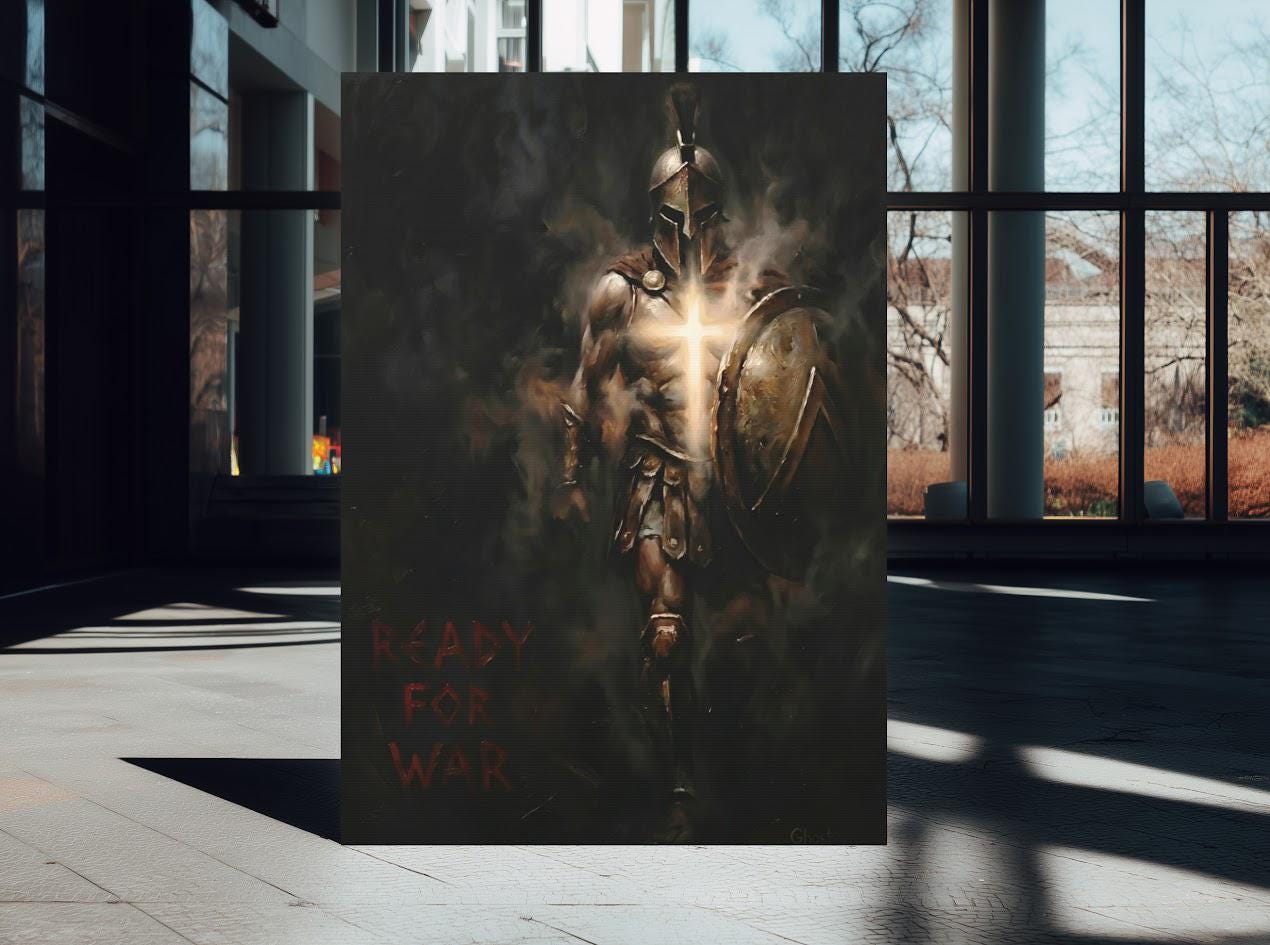 Armor of God Wall Art | Christian Warrior Canvas | Spiritual Warfare Decor for Office or Man Cave — Framed Print wall art