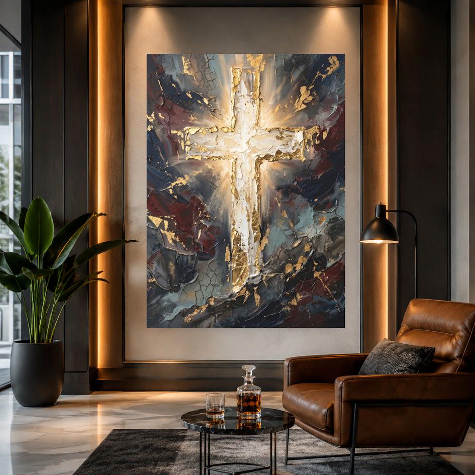 Abstract Cross Wall Art | Christian Canvas Print | Prayer Room Decor — Framed Print wall art