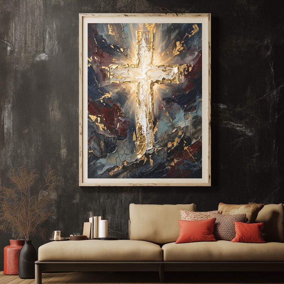 Abstract Cross Wall Art | Christian Canvas Print | Prayer Room Decor — Poster wall art