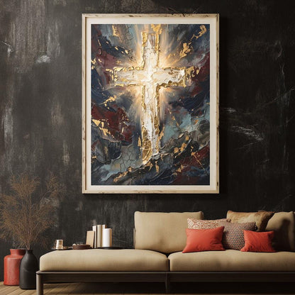 Abstract Cross Wall Art | Christian Canvas Print | Prayer Room Decor — Poster wall art