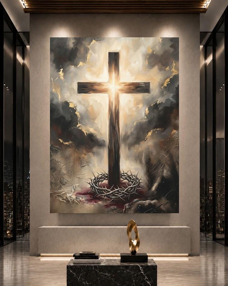 Crown of Thorns Wall Art | Christian Cross Canvas | Prayer Room Decor — Framed Print wall art