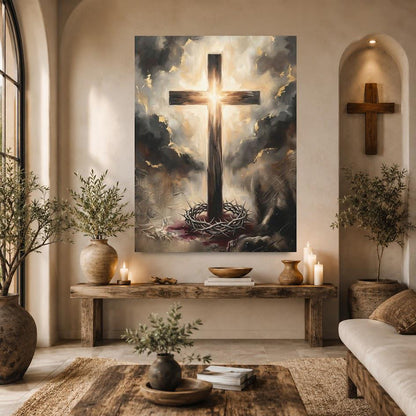 Crown of Thorns Wall Art | Christian Cross Canvas | Prayer Room Decor — Canvas wall art