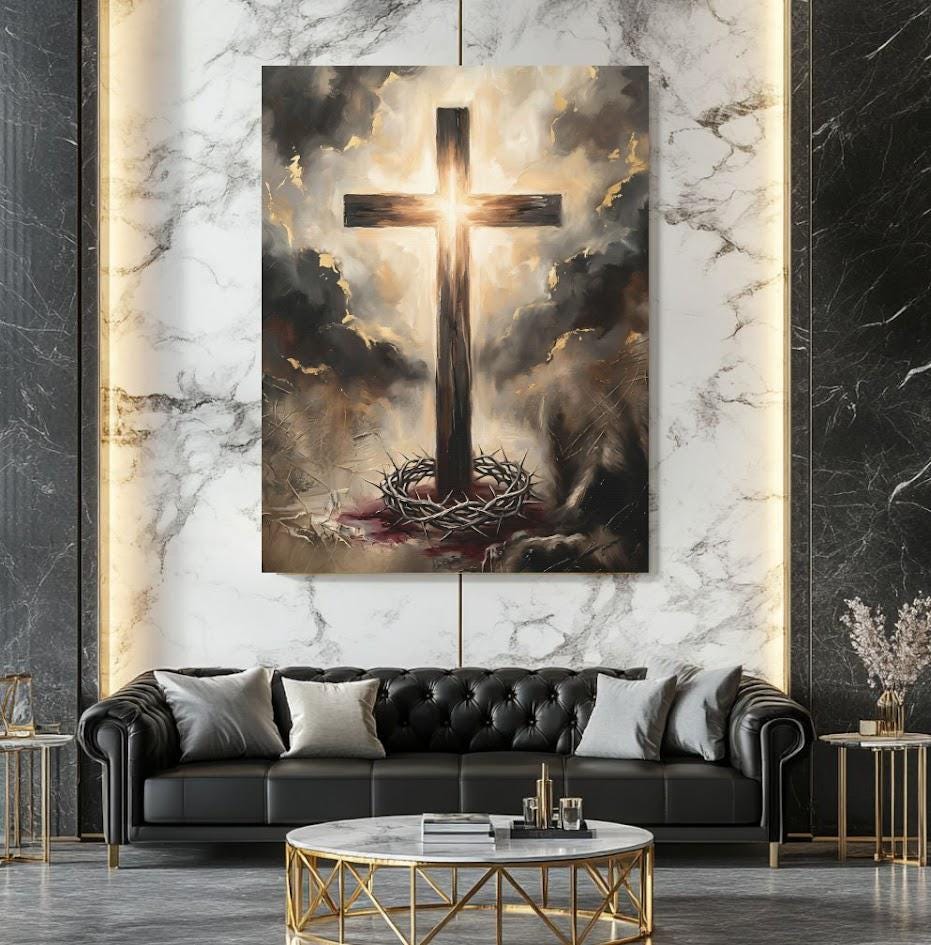 Crown of Thorns Wall Art | Christian Cross Canvas | Prayer Room Decor — Framed Print wall art
