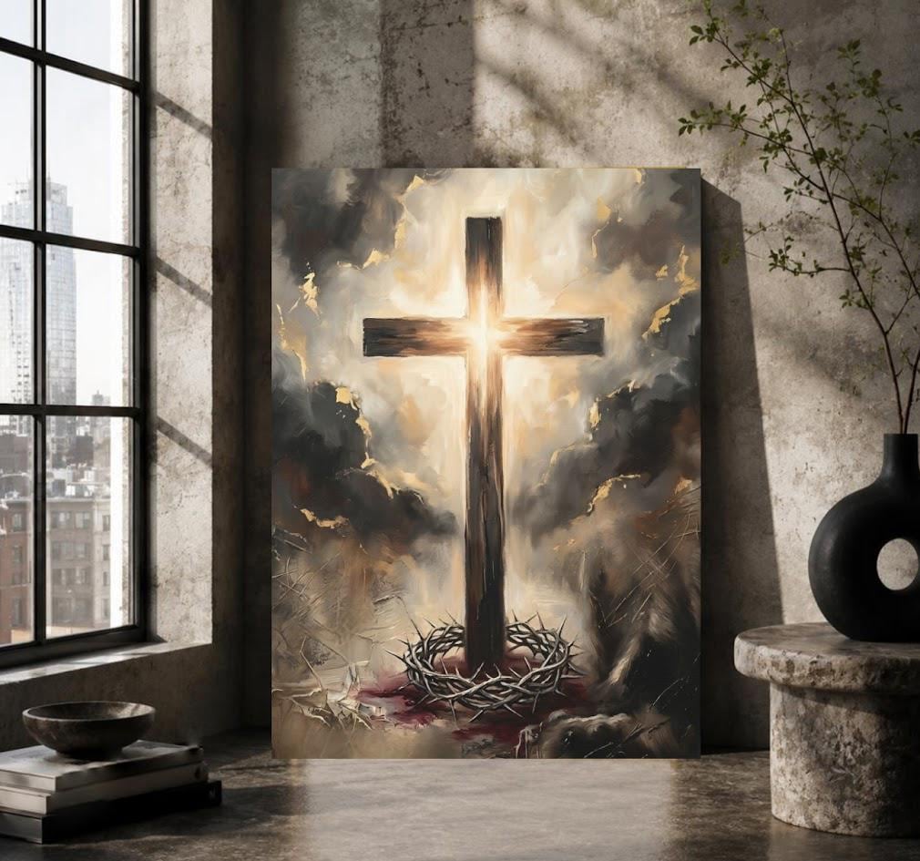 Crown of Thorns Wall Art | Christian Cross Canvas | Prayer Room Decor — Poster wall art