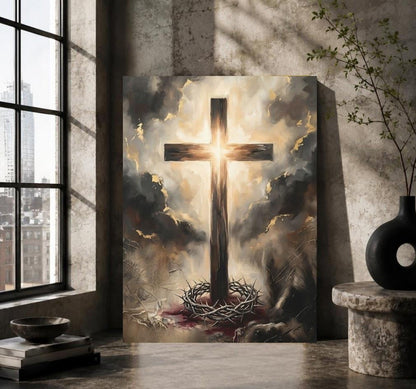 Crown of Thorns Wall Art | Christian Cross Canvas | Prayer Room Decor — Poster wall art