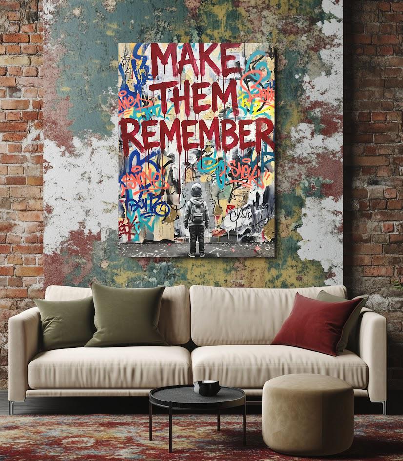 Make Them Remember Wall Art, Graffiti Canvas Print, Motivational Street Decor, Urban Typography Artwork — Framed Print wall