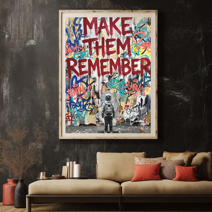 Make Them Remember Wall Art, Graffiti Canvas Print, Motivational Street Decor, Urban Typography Artwork — Framed Print wall