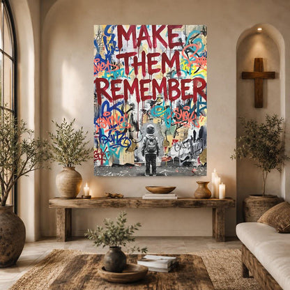 Make Them Remember Wall Art, Graffiti Canvas Print, Motivational Street Decor, Urban Typography Artwork — Framed Print wall