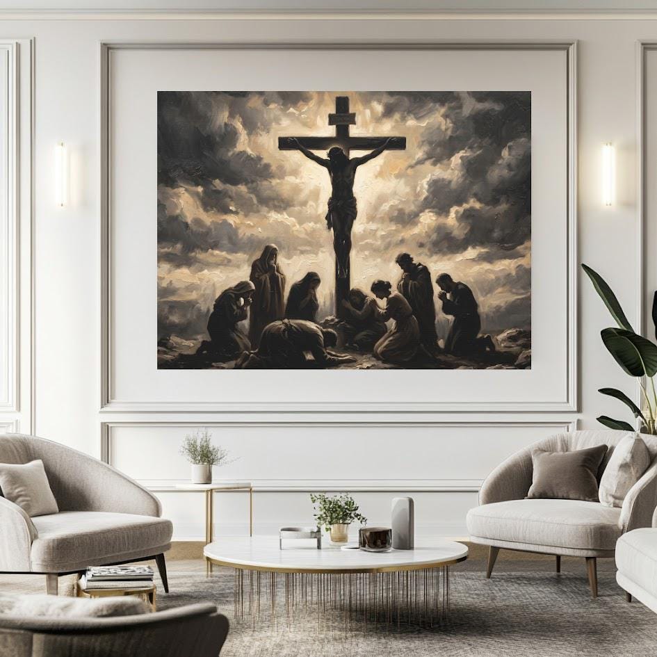 Jesus on the Cross Canvas | Good Friday Faith Art | Religious Home Decor — Framed Print wall art