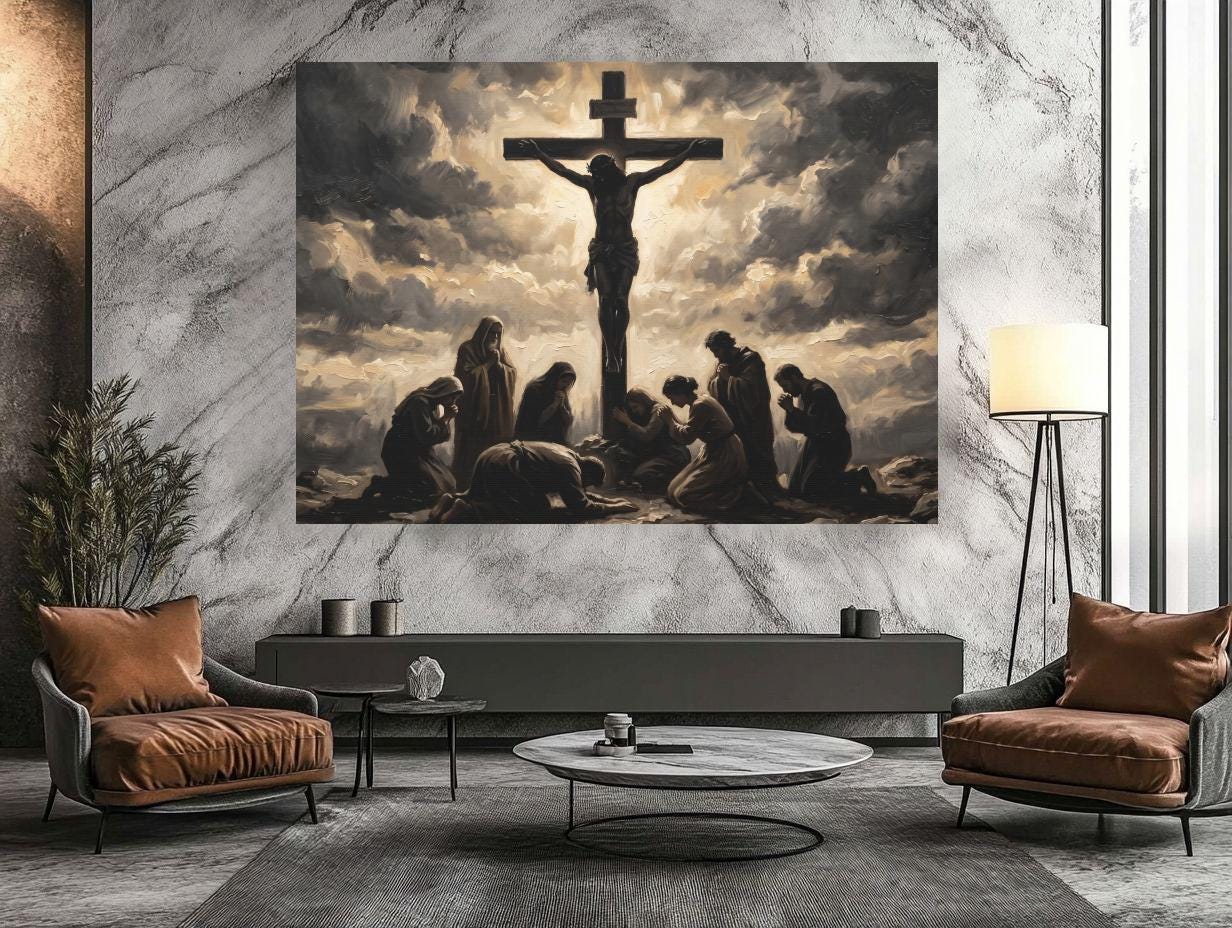 Jesus on the Cross Canvas | Good Friday Faith Art | Religious Home Decor — Framed Print wall art