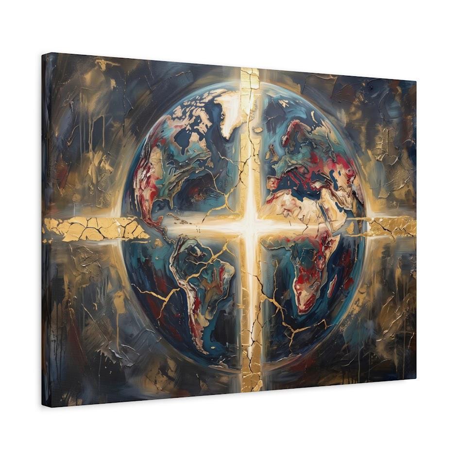 Christian Globe Wall Art, Cross Canvas Print, Faith Home Decor — Canvas wall art