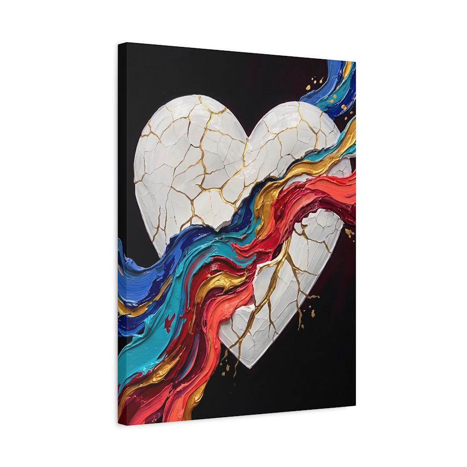 Broken Heart Wall Art | Kintsugi Love Canvas | Colorful Healing Decor — Canvas wall art
