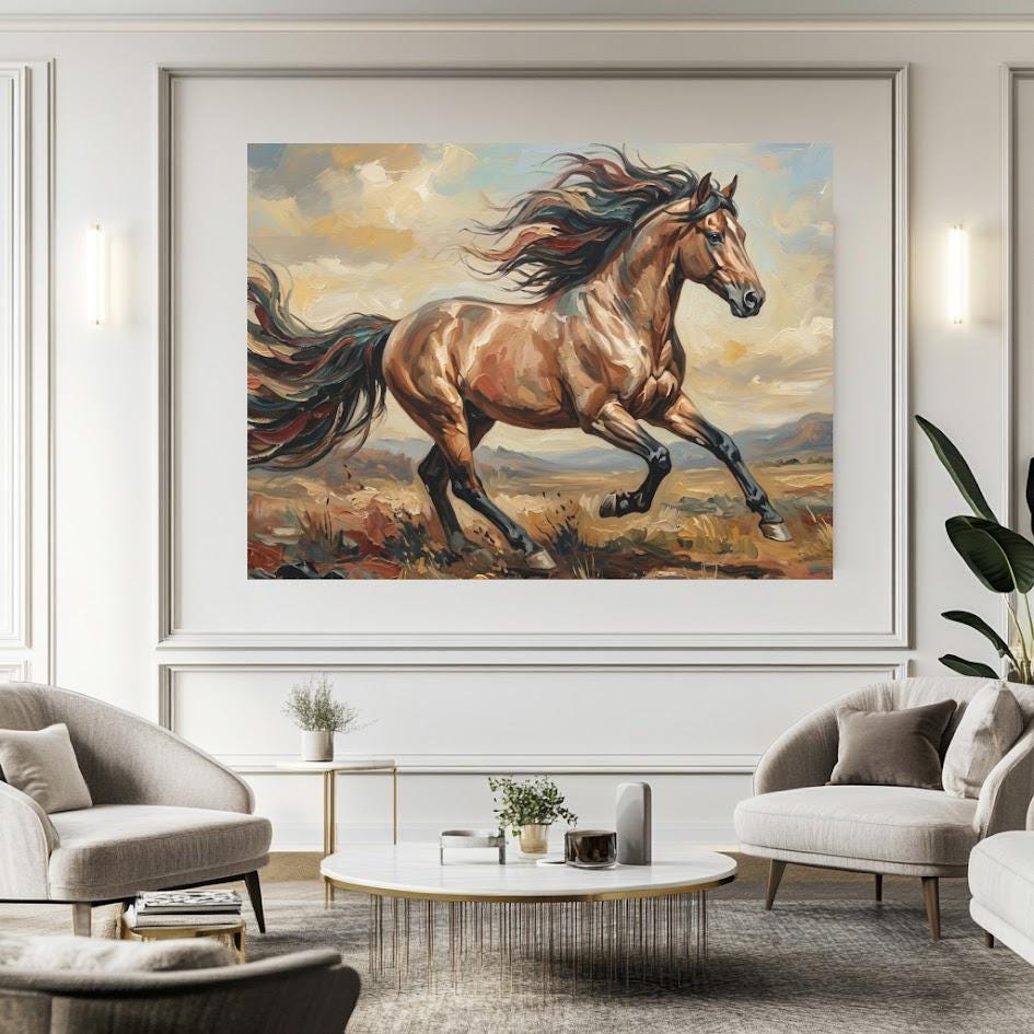 Running Horse Wall Art | Western Canvas Print | Equestrian Home Decor — Framed Print wall art