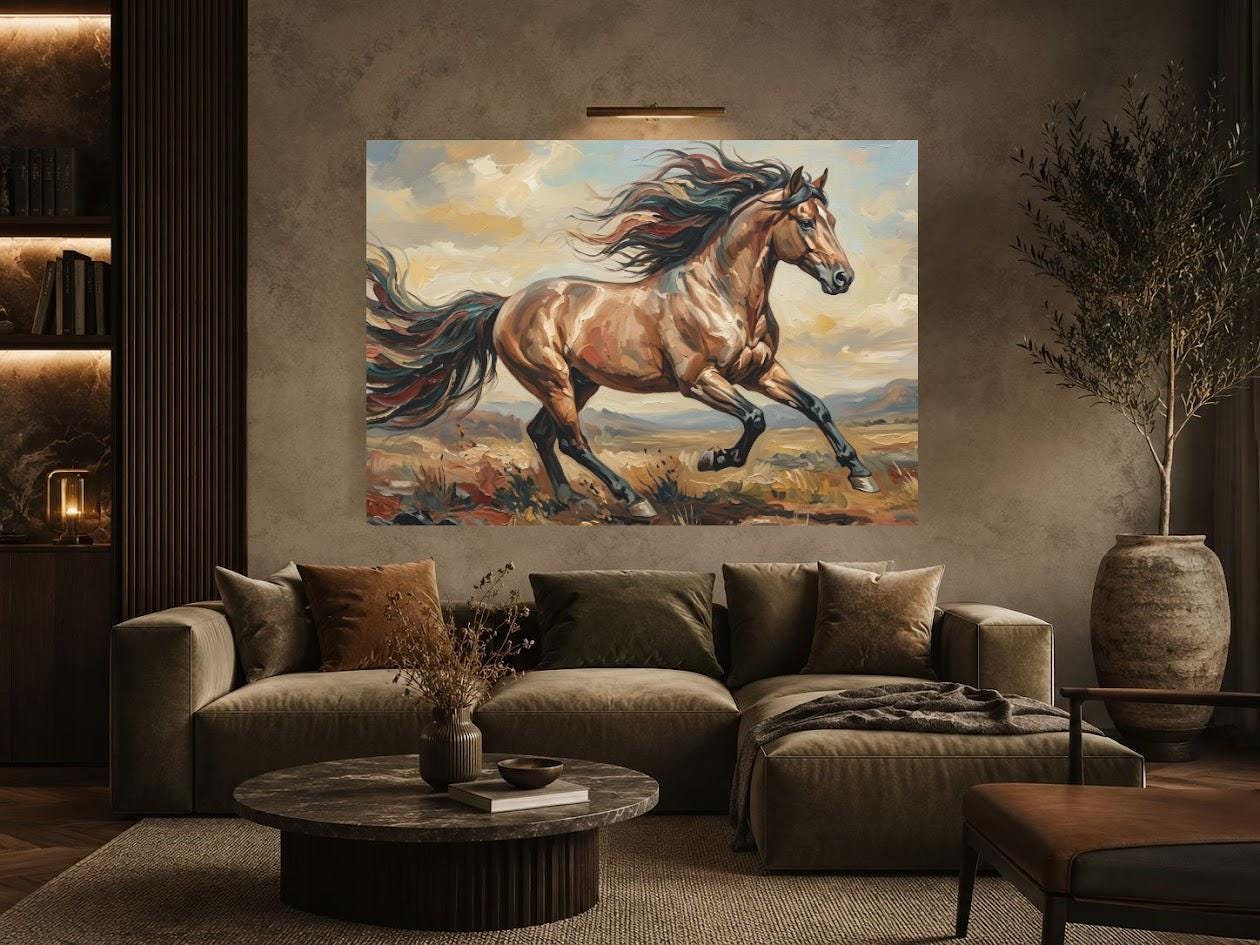 Running Horse Wall Art | Western Canvas Print | Equestrian Home Decor — Framed Print wall art
