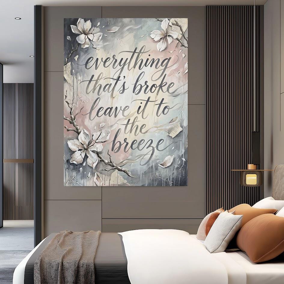 Inspirational Quote Wall Art | Everything That’s Broke Canvas | Healing Floral Decor — Framed Print wall art