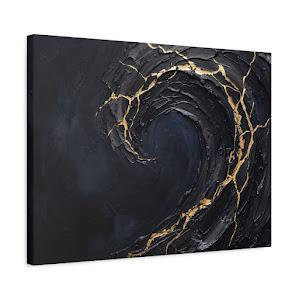 Ocean Wave Wall Art | Black Gold Kintsugi Canvas | Modern Coastal Decor — Canvas wall art