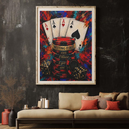 Poker Wall Art | Aces Casino Canvas Print | Gambling Quote Decor for Man Cave Game Room Office — Framed Print wall art
