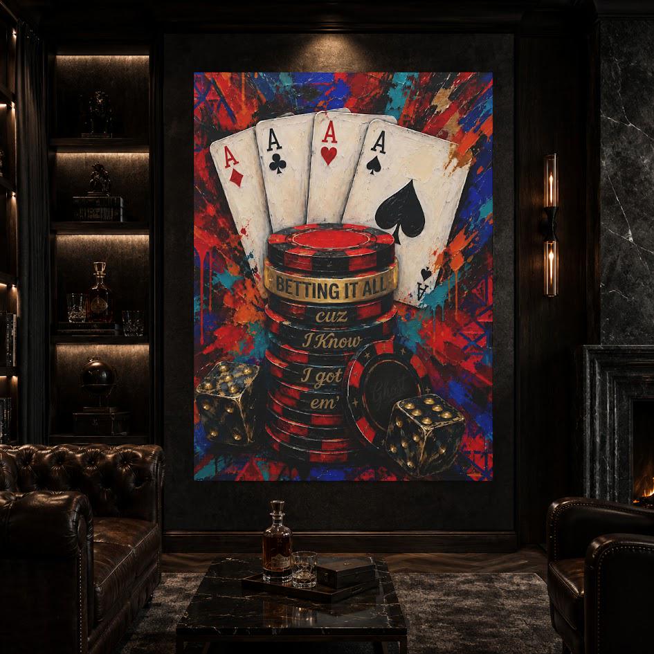 Poker Wall Art | Aces Casino Canvas Print | Gambling Quote Decor for Man Cave Game Room Office — Framed Print wall art