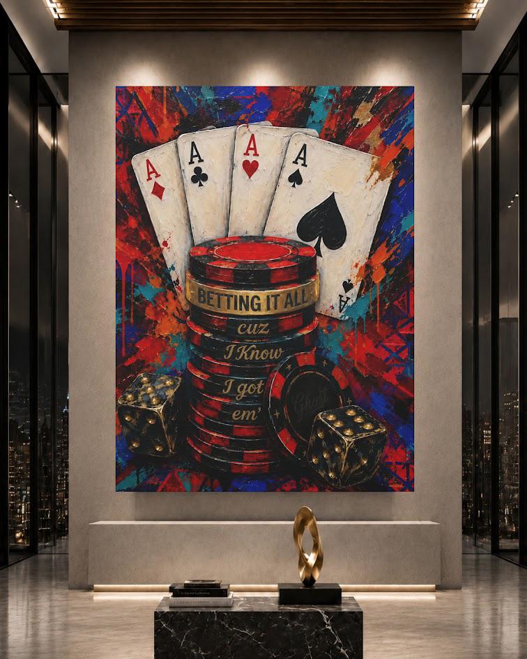 Poker Wall Art | Aces Casino Canvas Print | Gambling Quote Decor for Man Cave Game Room Office — Framed Print wall art
