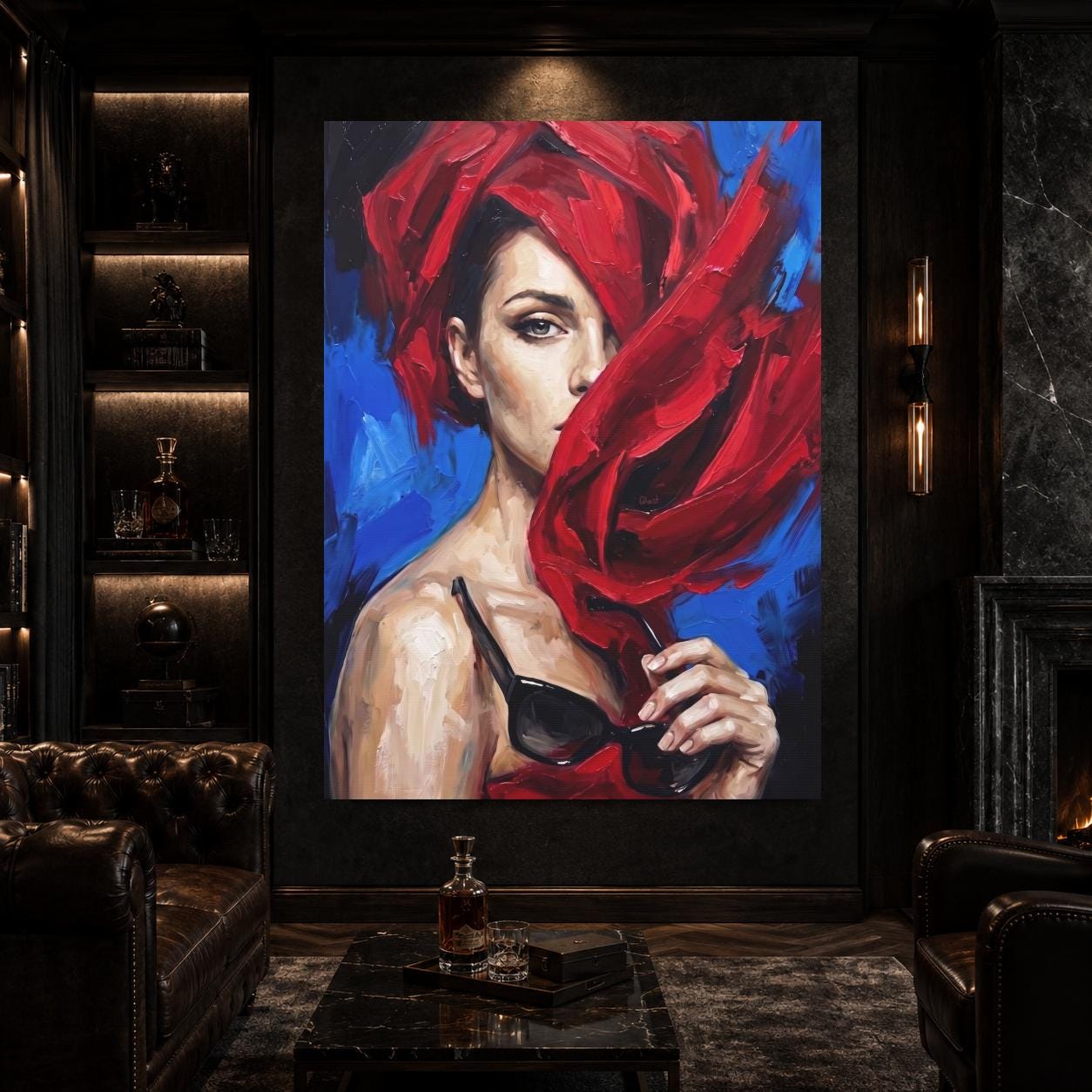 Fashion Wall Art | Woman in Red Canvas | Glam Bedroom Decor — Framed Print wall art
