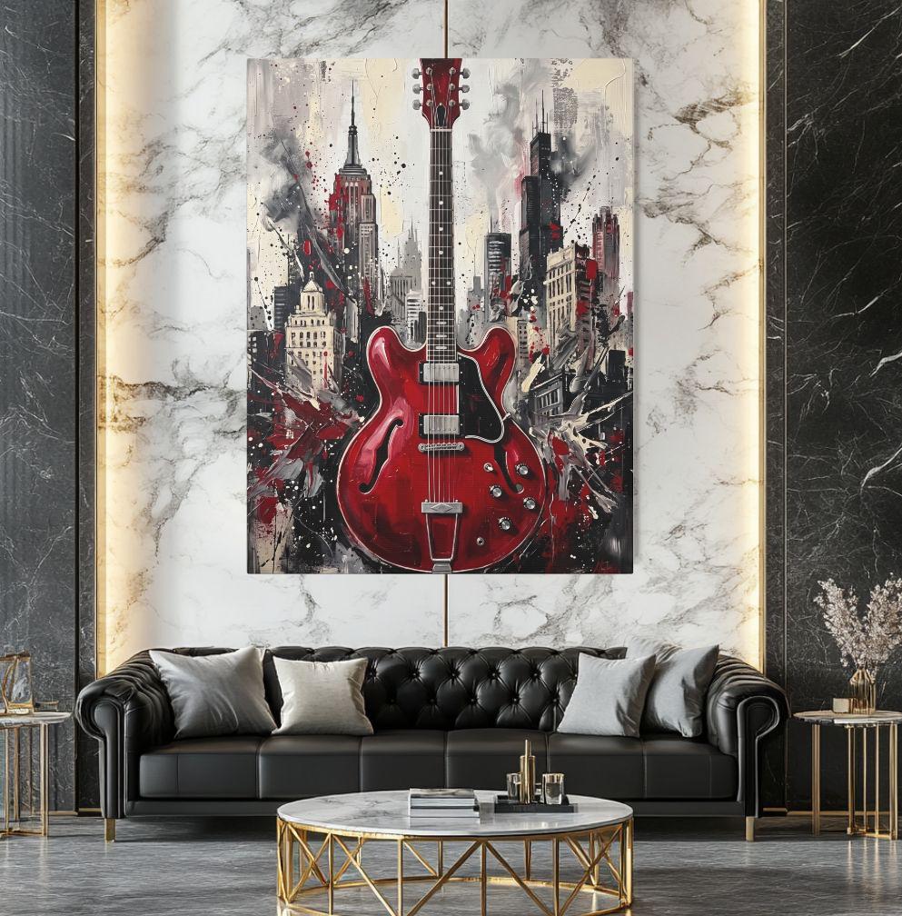 Electric Guitar Wall Art | Urban Music Canvas | Rock Room Decor — Framed Print wall art