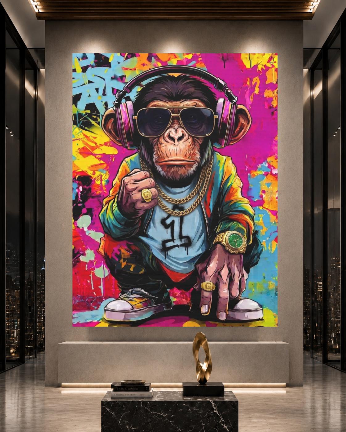 Monkey Wall Art | Hip Hop Graffiti Canvas | Man Cave Decor — Framed Print wall art