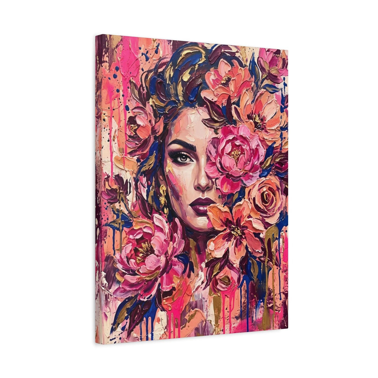 Feminine Wall Art, Floral Woman Canvas, Pink Glam Bedroom Decor — Canvas wall art