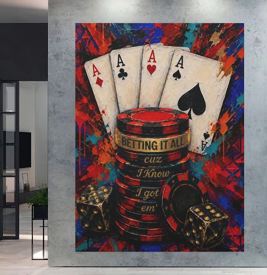 Poker Wall Art | Aces Casino Canvas Print | Gambling Quote Decor for Man Cave Game Room Office — Poster wall art