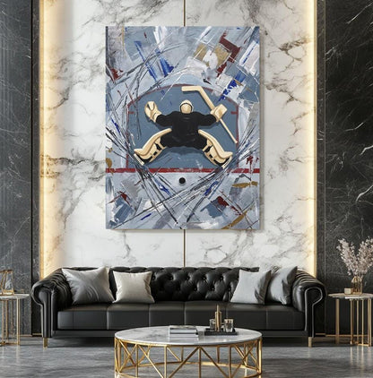 Goalie Wall Art | Ice Rink Canvas Print | Abstract Sports Decor for Hockey Room Man Cave Bedroom — Framed Print wall art