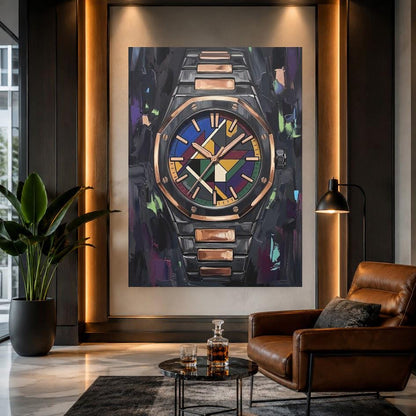 Luxury Watch Wall Art | Colorful Timepiece Canvas | Executive Office Decor — Framed Print wall art
