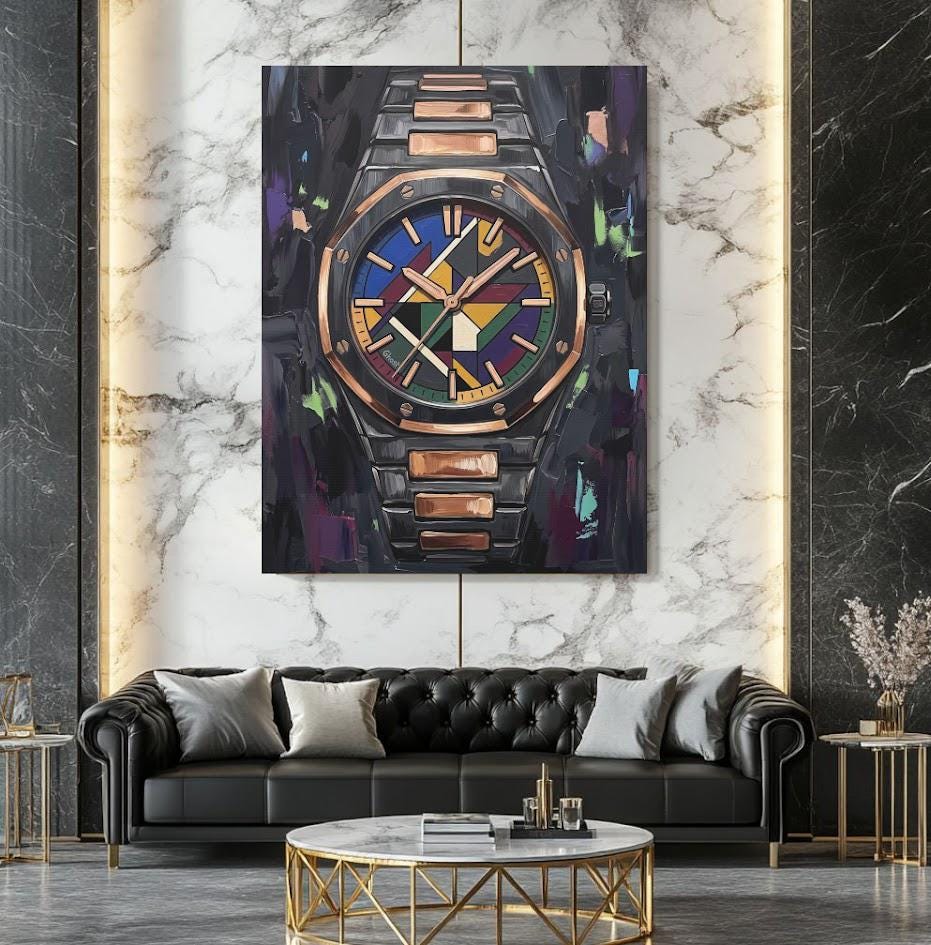 Luxury Watch Wall Art | Colorful Timepiece Canvas | Executive Office Decor — Framed Print wall art
