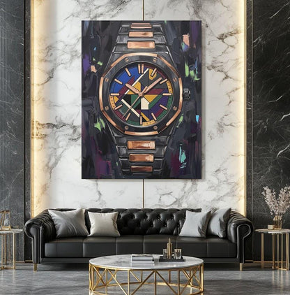 Luxury Watch Wall Art | Colorful Timepiece Canvas | Executive Office Decor — Framed Print wall art