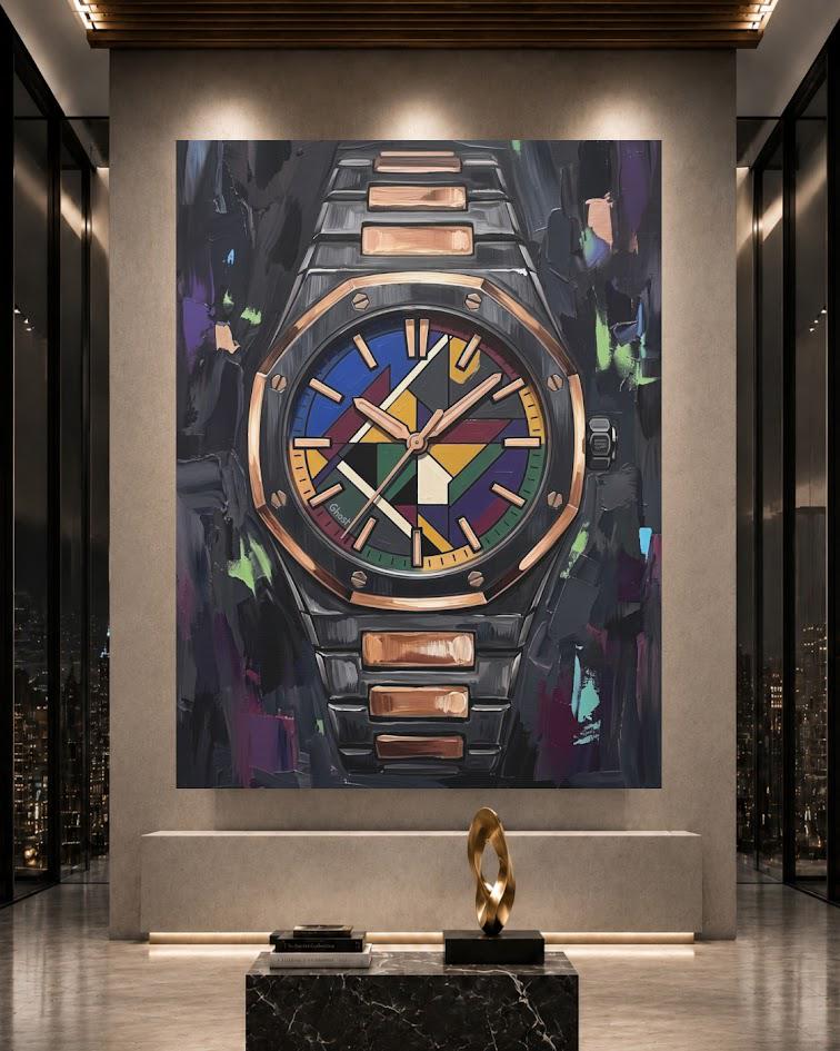 Luxury Watch Wall Art | Colorful Timepiece Canvas | Executive Office Decor — Framed Print wall art