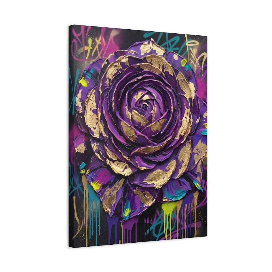Purple Rose Wall Art | Graffiti Floral Canvas | Bold Maximalist Decor — Canvas wall art