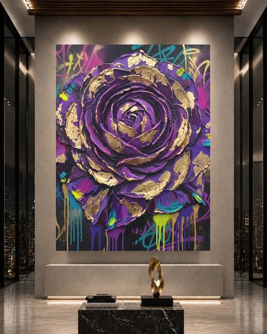 Purple Rose Wall Art | Graffiti Floral Canvas | Bold Maximalist Decor — Poster wall art