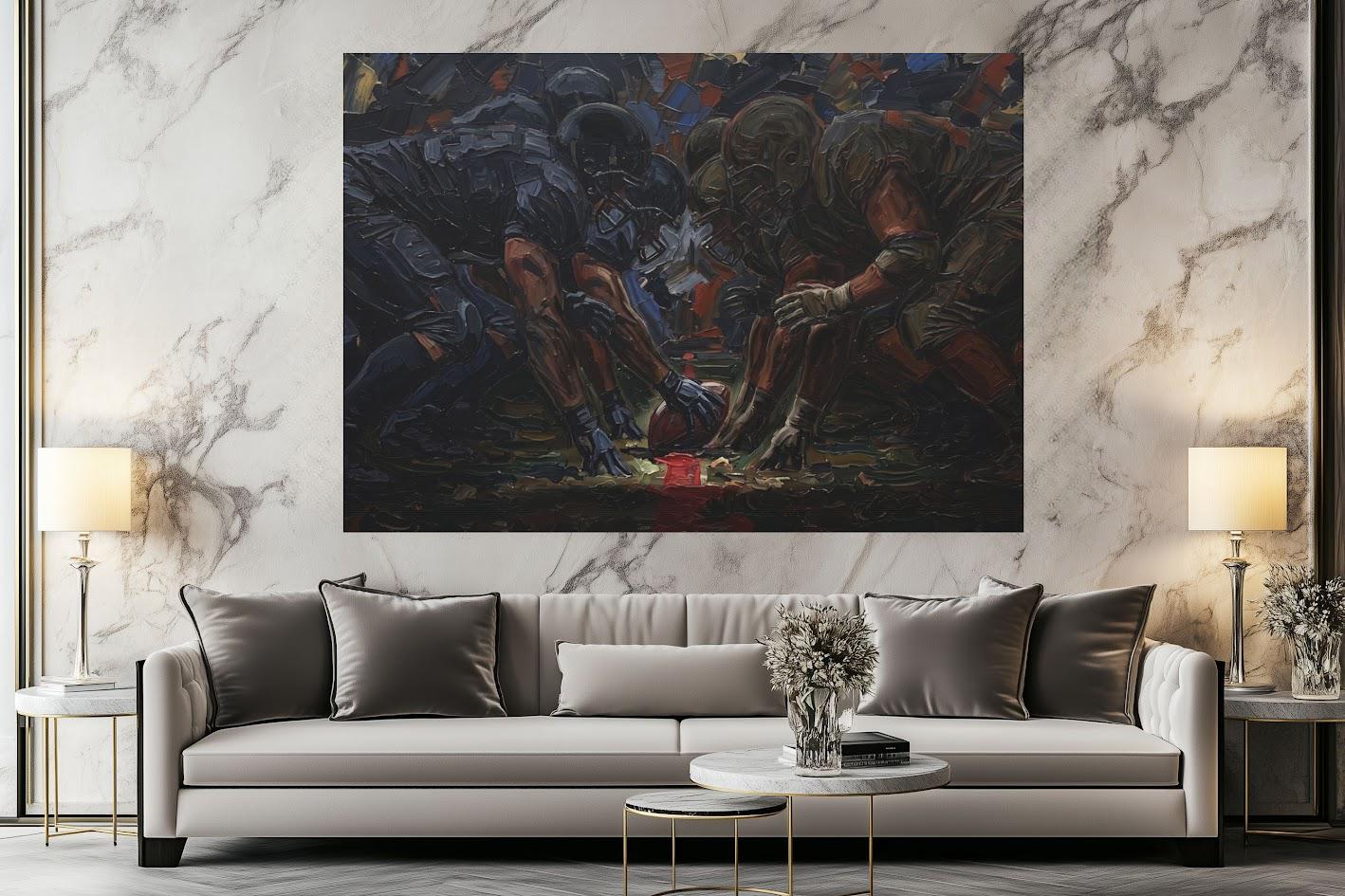 American Football Wall Art, Gridiron Painting, Masculine Game Room Decor — Framed Print wall art