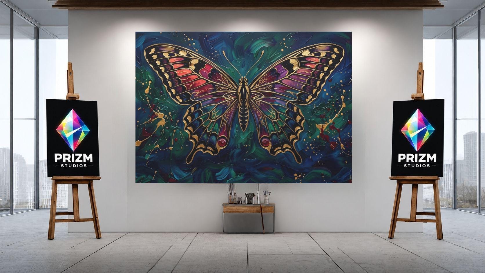 Butterfly Wall Art | Jewel Tone Canvas | Moody Botanical Decor — Poster wall art