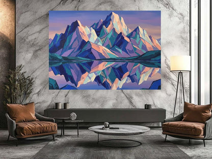 Colorful Mountain Wall Art | Geometric Landscape Canvas | Modern Cabin Decor — Framed Print wall art