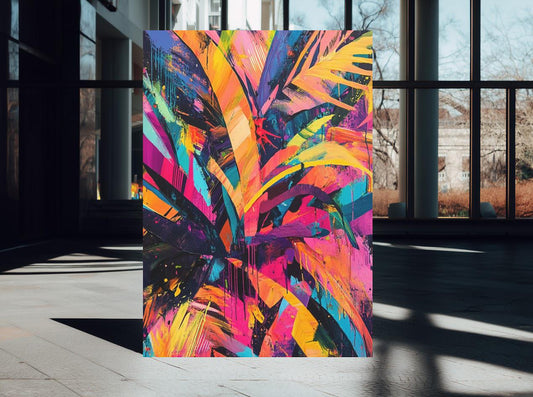 Tropical Leaf Wall Art | Colorful Abstract Canvas | Maximalist Living Room Decor — Poster wall art